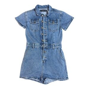 Lioness Blue Denim Short-Sleeve Jumpsuit